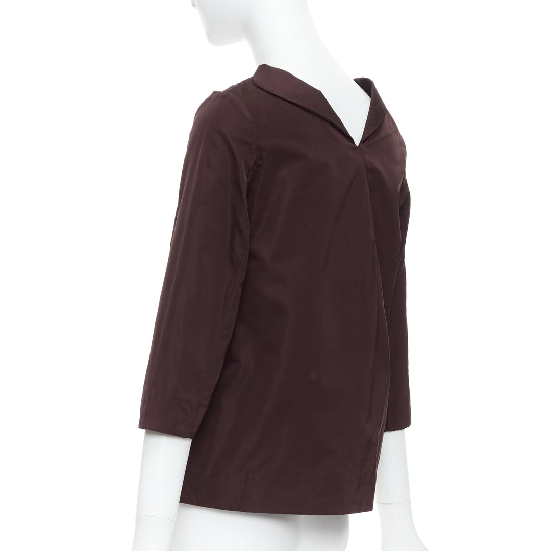 MARNI burgundy silk blend reverse dipped neckline cropped top IT38 XS