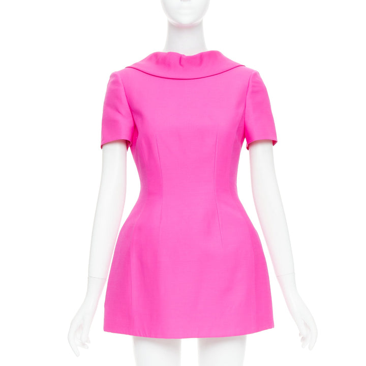 VALENTINO PPink 2022 pink virgin wool silk dipped bow back mini dress IT38 XS