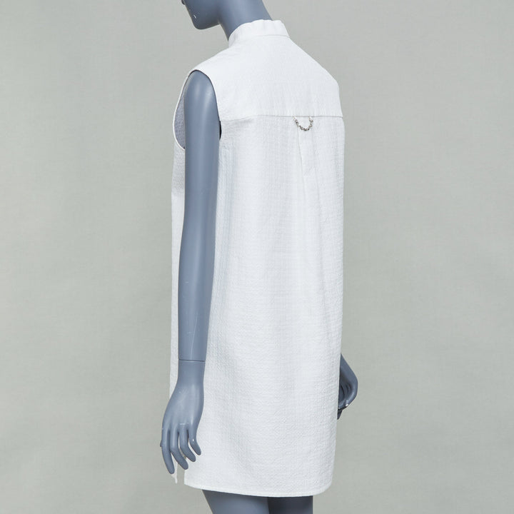 LOUIS VUITTON 2021 white cotton sleeveless mandarin collar shirt dress FR34 XS