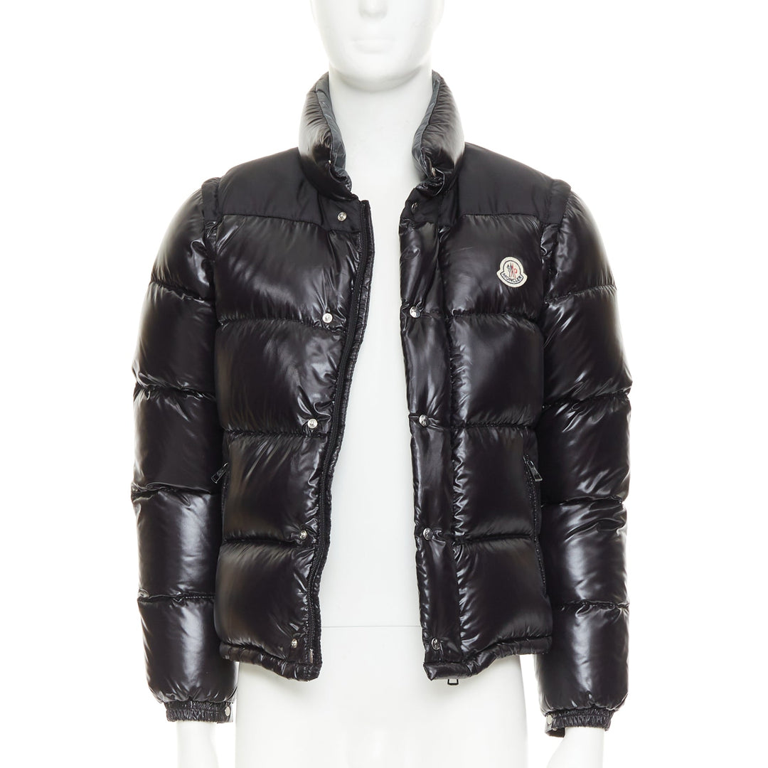 MONCLER Grenable black shine snap button cropped puffer jacket Sz.0 XS