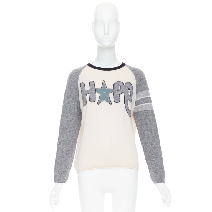 DIOR 100% cashmere pink grey HOPE star raglan sweater FR36 S