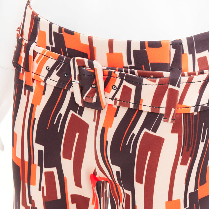 PRADA 2019 Runway orange black geometric swirl belted ruffled hem pants IT38 XS