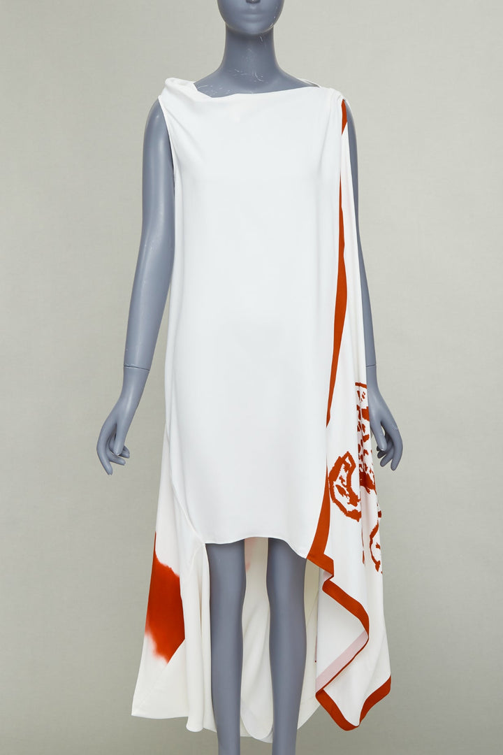 FERRAGAMO Maximilian Davis 2023 Runway red animalier print crepe draped dress S