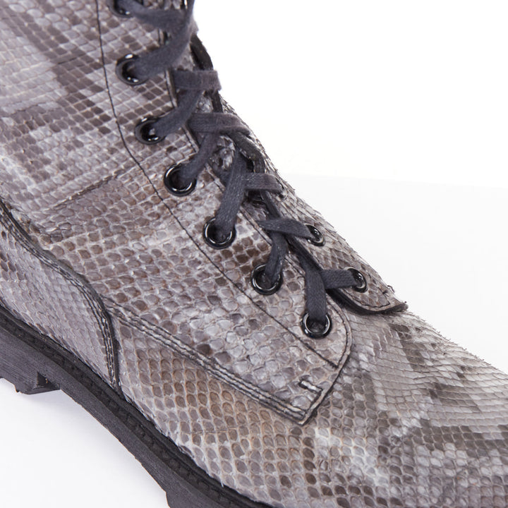 rare JIL SANDER grey python print scaled leather lace lug sole combat boots EU43