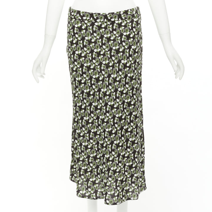 MARNI green black floral print viscose mid waist midi skirt IT40 S