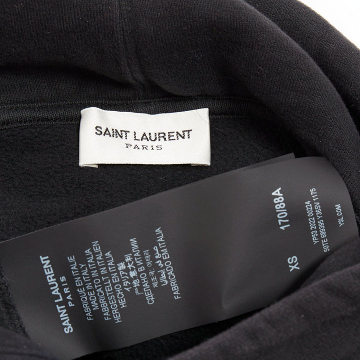 SAINT LAURENT 2022 grey washed cotton green alpaca logo patch varsity hoodie XS