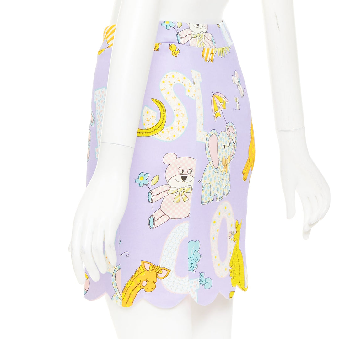 MOSCHINO COUTURE! 2022 Runway Calico Animals purple scallop mini skirt IT42 M