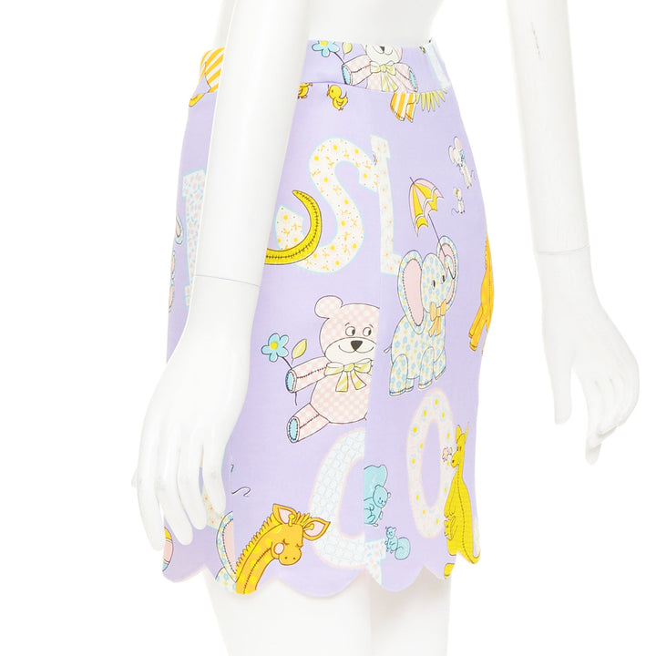 MOSCHINO COUTURE! 2022 Runway Calico Animals purple scallop mini skirt IT38 XS