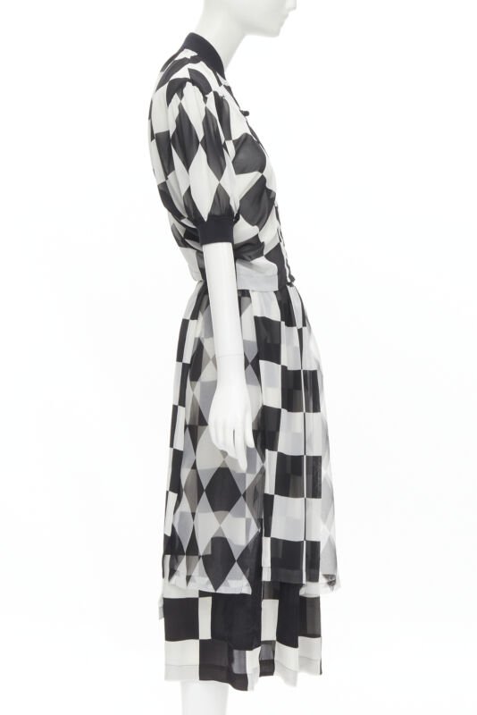 COMME DES GARCONS 1988 Runway black white chessboard checkered bomber skirt S