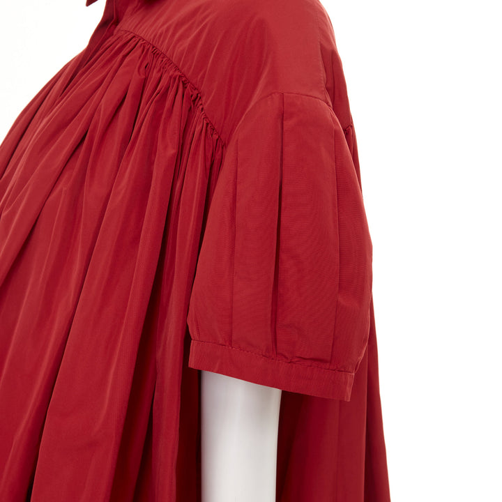 BROCK COLLECTION dark red pleated puff sleeve voluminous  mou mou dress US2 XS