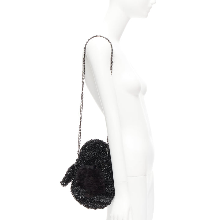 rare ANTEPRIMA Wire Bag  black fur belly woven acrylic penguin chain crossbody