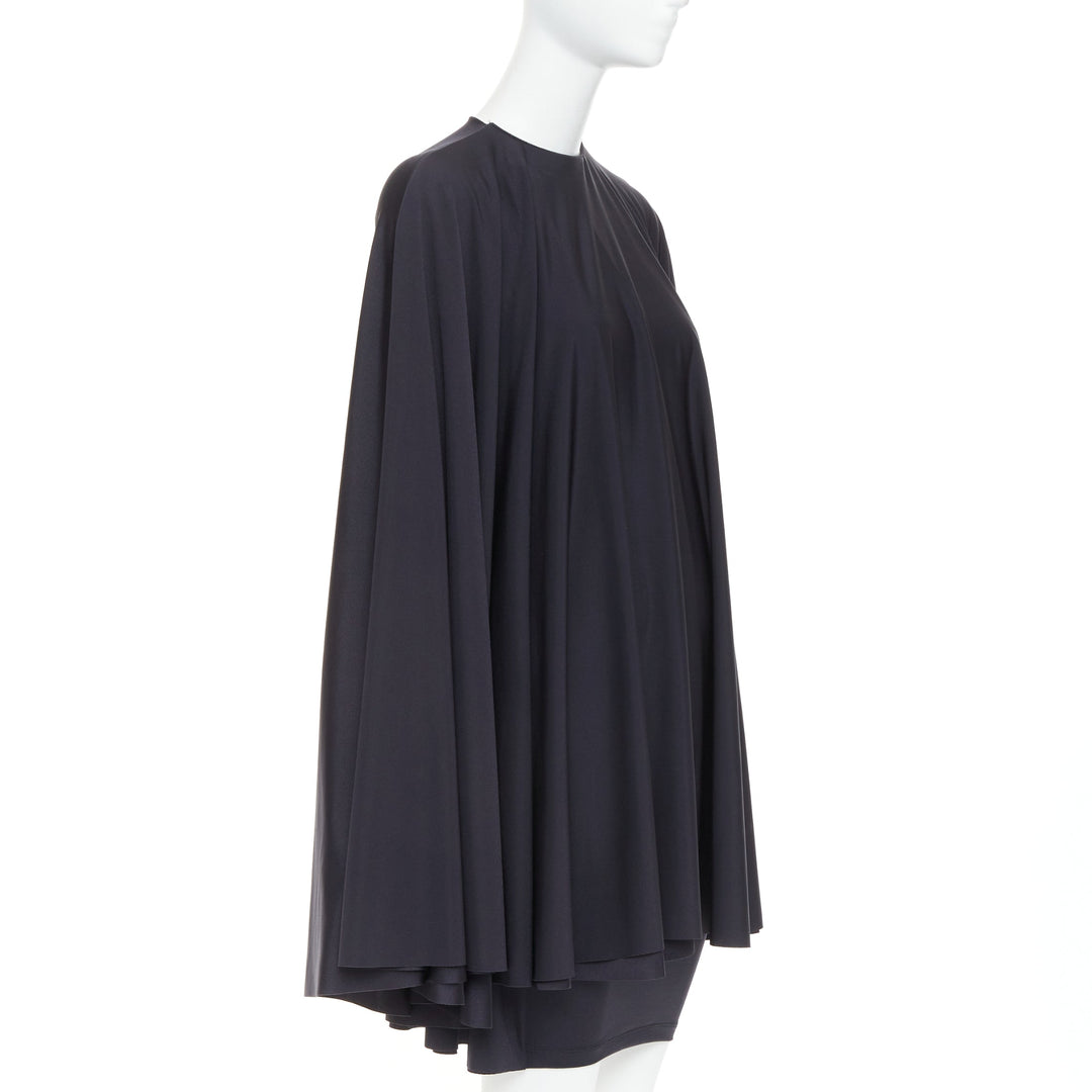 BALENCIAGA Demna 2019 black spandex caped vacuum sucked bodycon dress FR34 XS