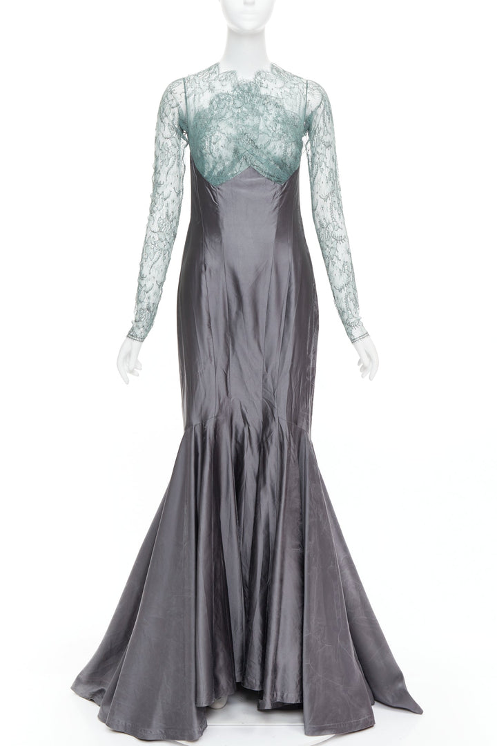 rare GUY LAROCHE COUTURE 2006 Vintage Runway lace mermaid gown dress IT38 XS