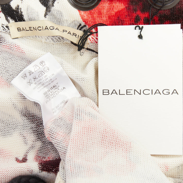 BALENCIAGA 2007 floral print rope drawstring halter shift cocktail dress FR36 S