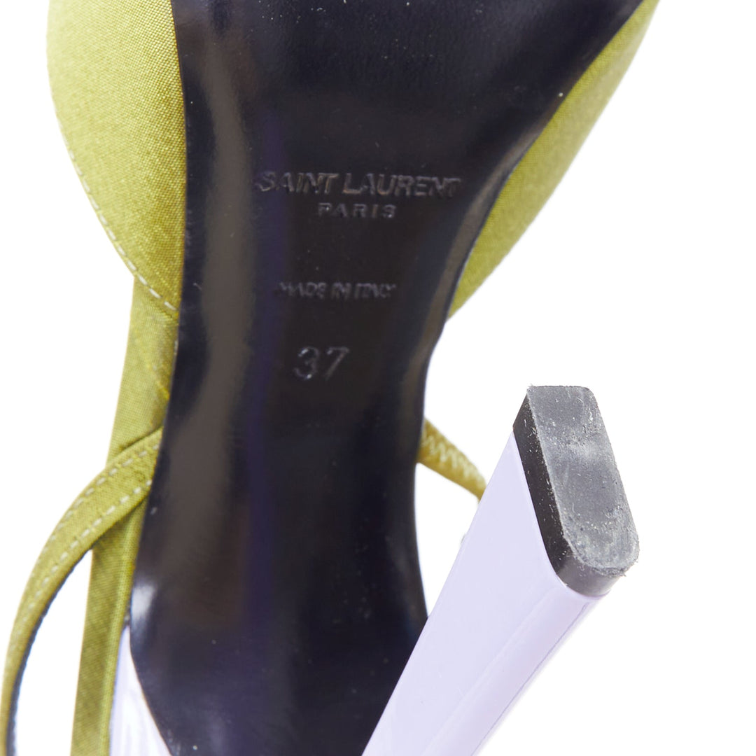 SAINT LAURENT Blade 105 green purple satin slingback pumps EU37