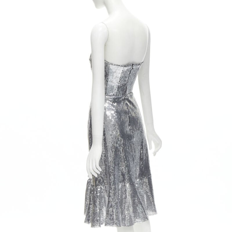 GIUSEPPE DI MORABITO LUISAVIAROMA silver sequins ruffle skirt dress IT38 XS