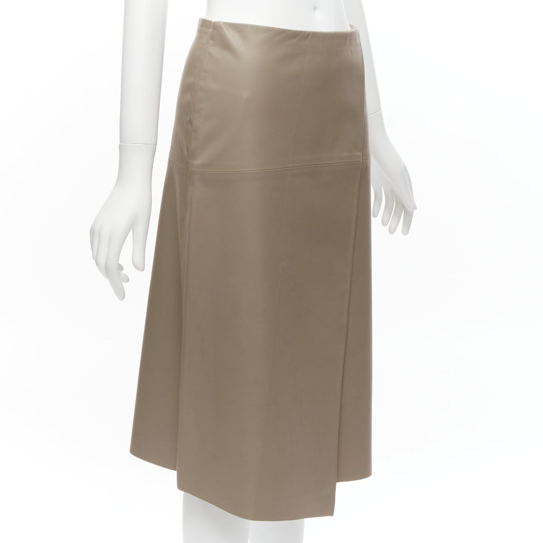 JOSEPH Charlene stone beige lambskin leather minimal split A-line skirt FR36 S