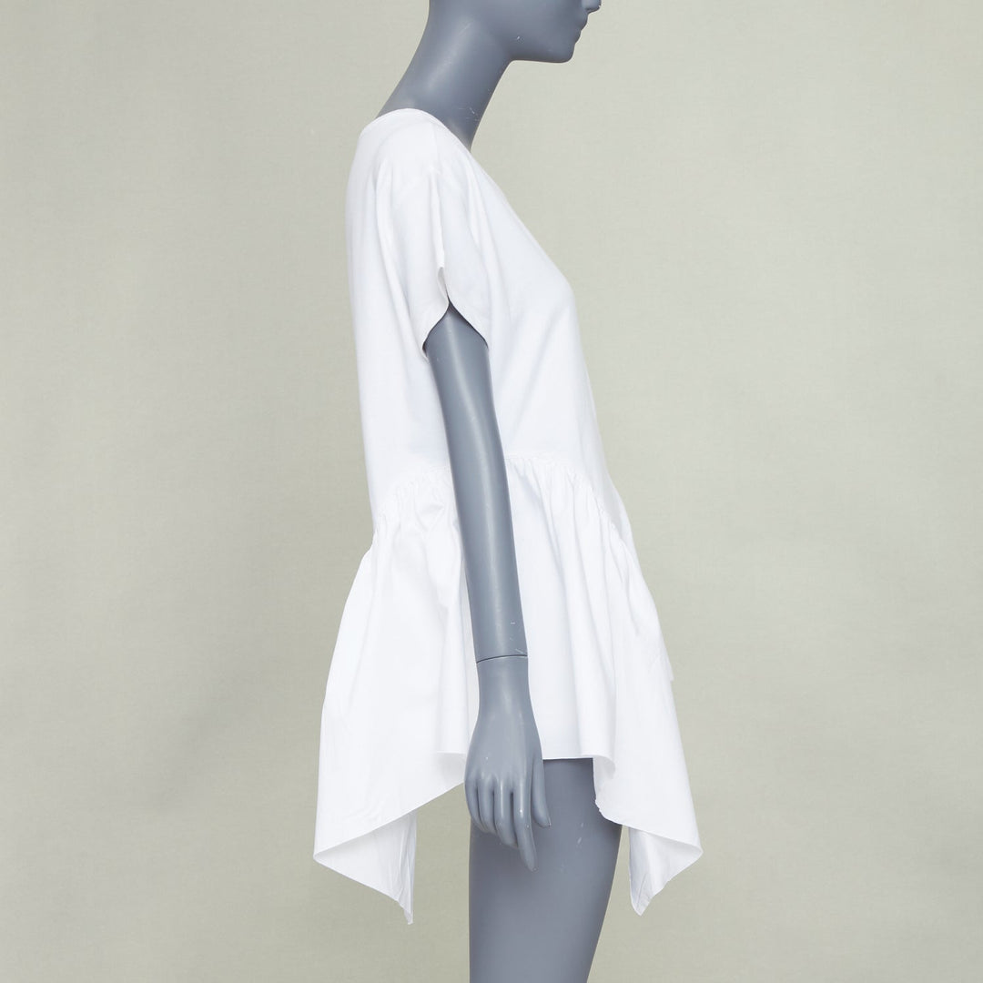 DRIES VAN NOTEN white cotton asymmetric ruffle peplum hem tshirt M