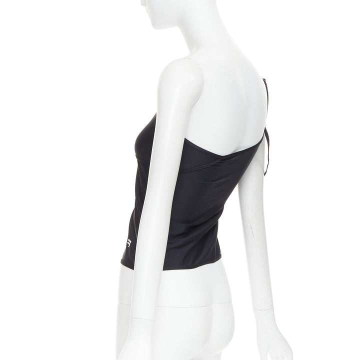 BALENCIAGA Demna 2022 black spandex white logo deconstructed top FR36 S