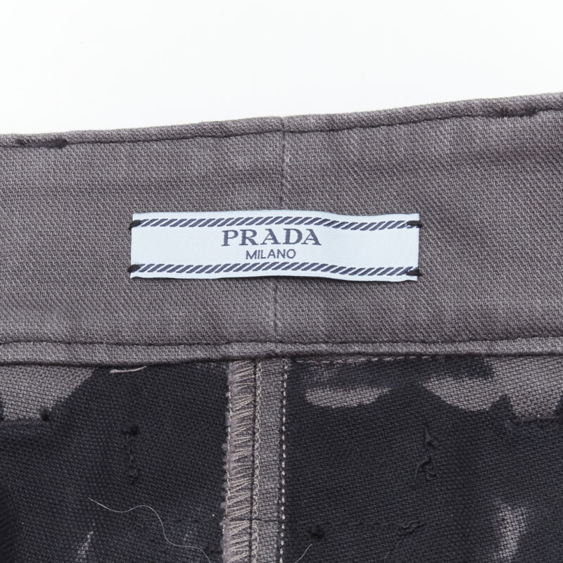 PRADA black grey camo denim triangle logo cargo pocket shorts IT36 XS