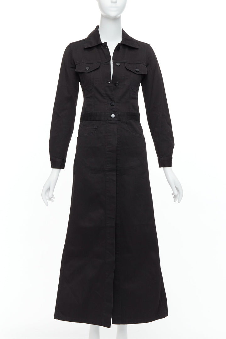 MAISON MARGIELA Line 6 Vintage black cotton carpenter midi dress IT38 XS