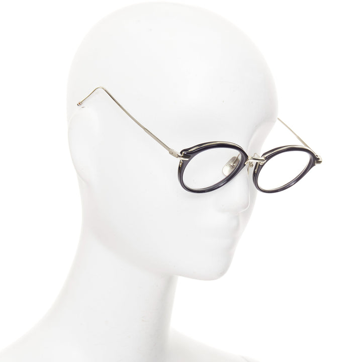 THOM BROWNE TB-011-H-NVY-SL-V-49 navy acetate silver metal optical glasses 49mm