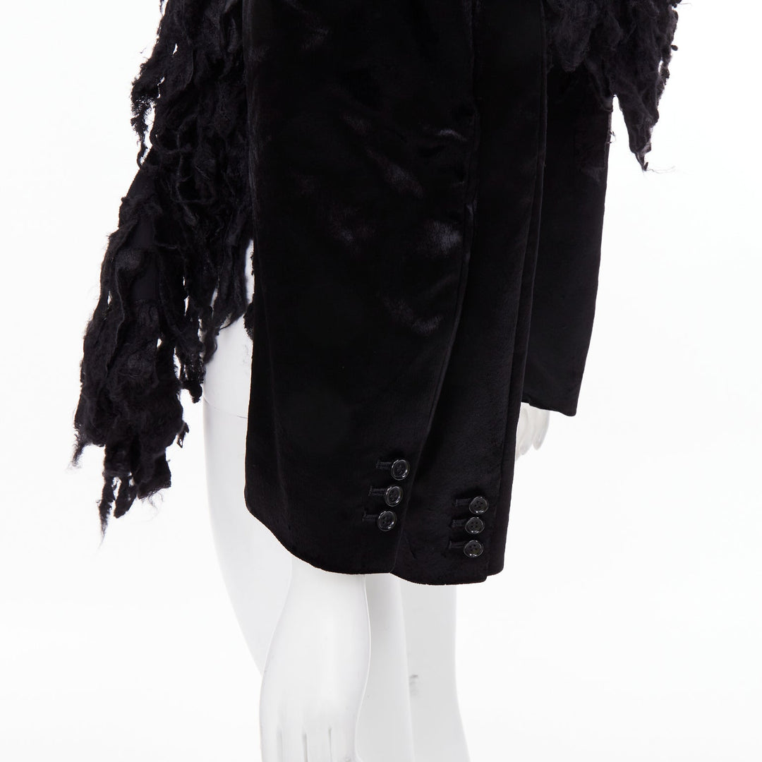 COMME DES GARCONS 2019 Runway black shredded silk fringe multi sleeve top XS