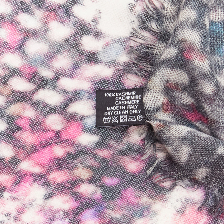 CHANEL 100% cashmere purple black CC oversized tweed texture print scarf