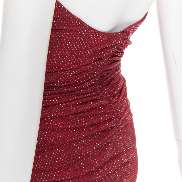 ALEXANDRE VAUTHIER Daring Red crystal strass sweetheart ruched slit gown dress