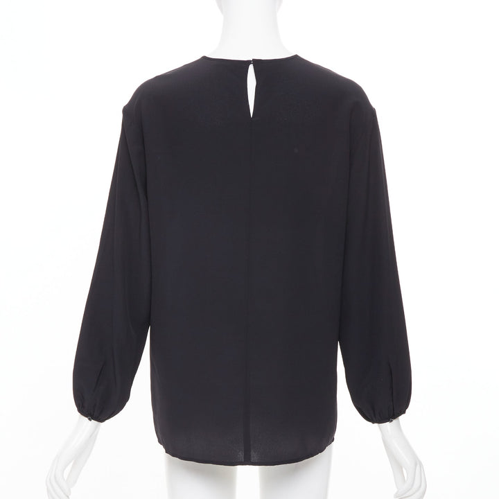 JOSEPH black gathered neck pleated long sleeve casual fluid silk blouse FR32 XXS
