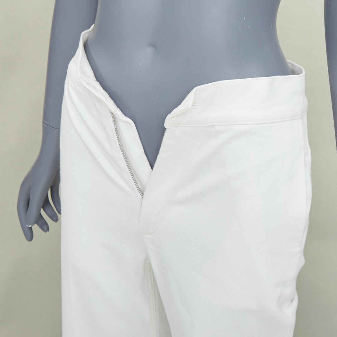 OLD CELINE Phoebe Philo off white cotton high waist flare leg crop jeans FR34 XS