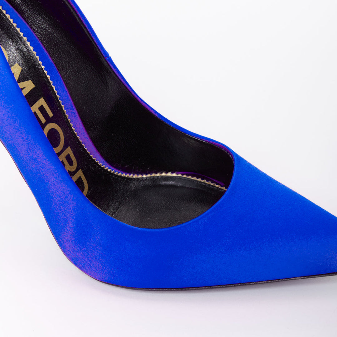TOM FORD cobalt blue satin pointy front stiletto heeled pumps EU36.5