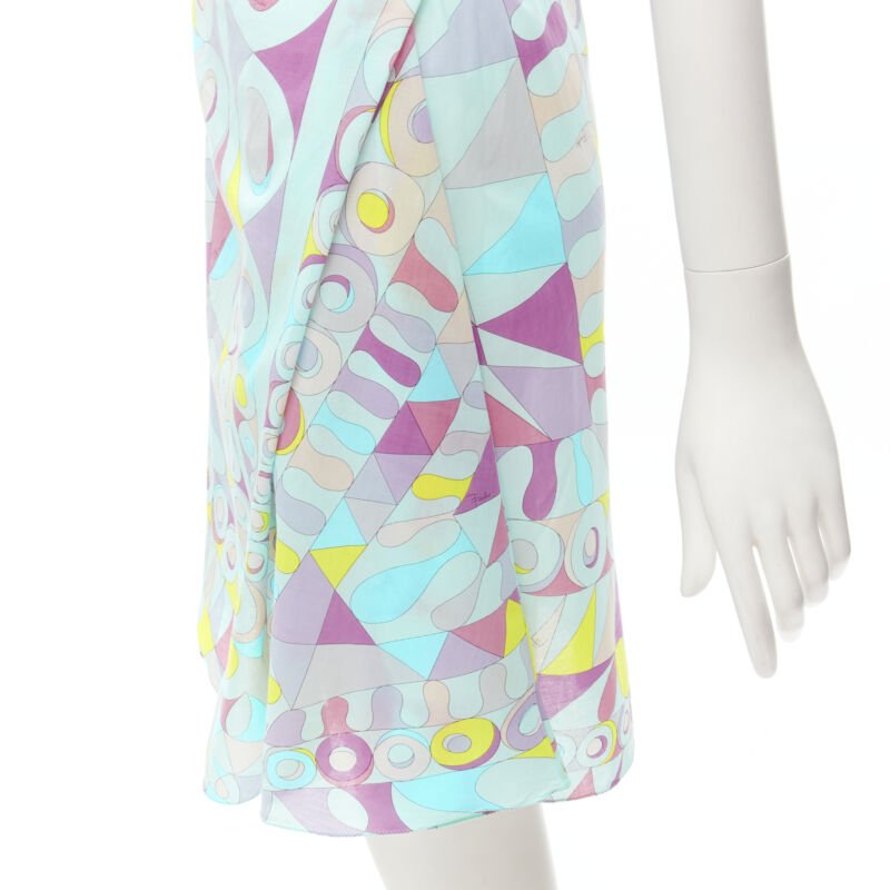 EMILIO PUCCI Vintage light blue signature Psychedelic print tshirt skirt set S