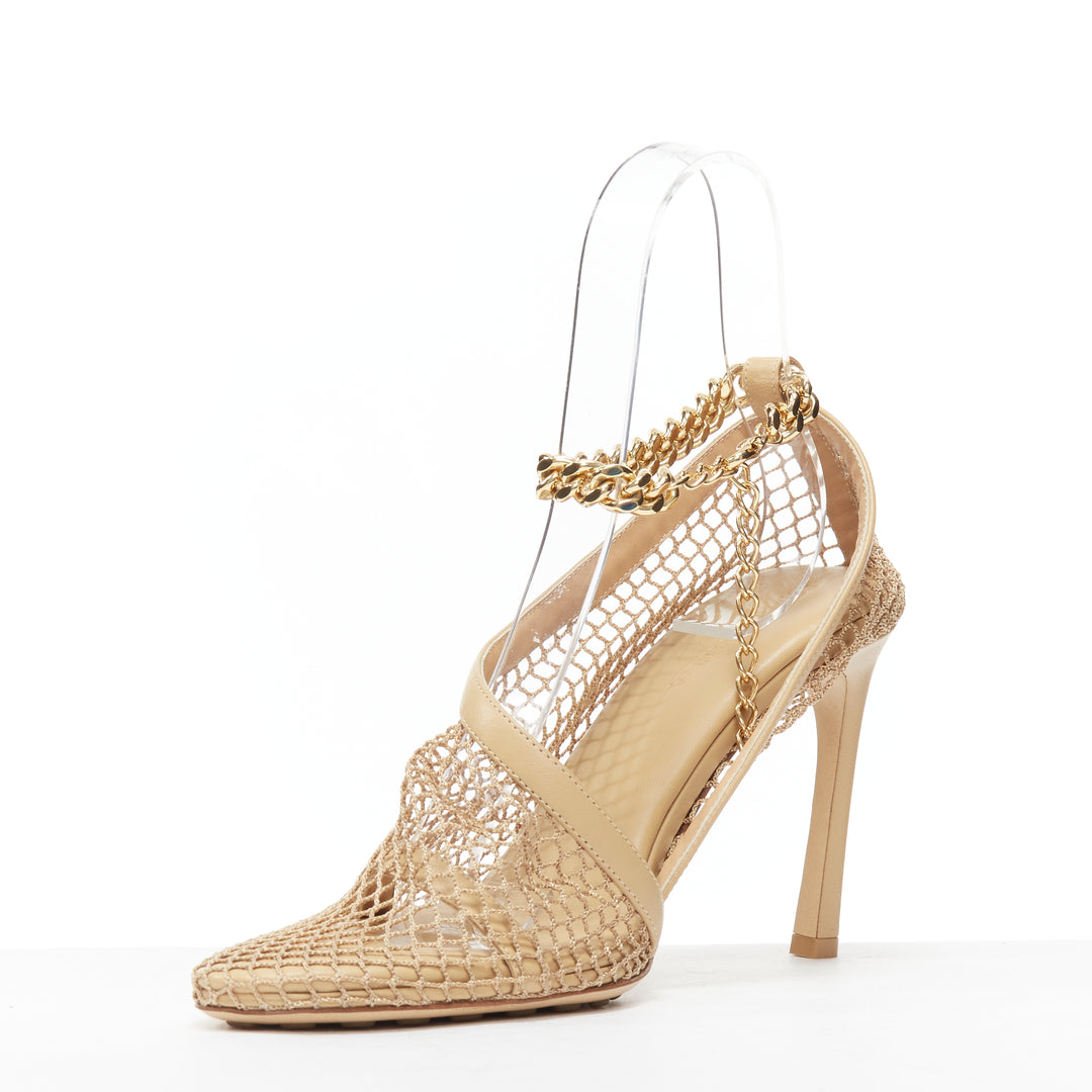 BOTTEGA VENETA Runway Daniel Lee beige fishnet gold chain high heel EU39