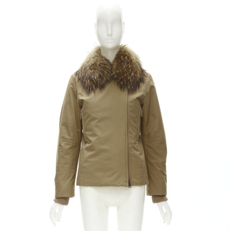 PRADA Linea Rossa light brown nylon fur collar padded parka jacket IT38 S