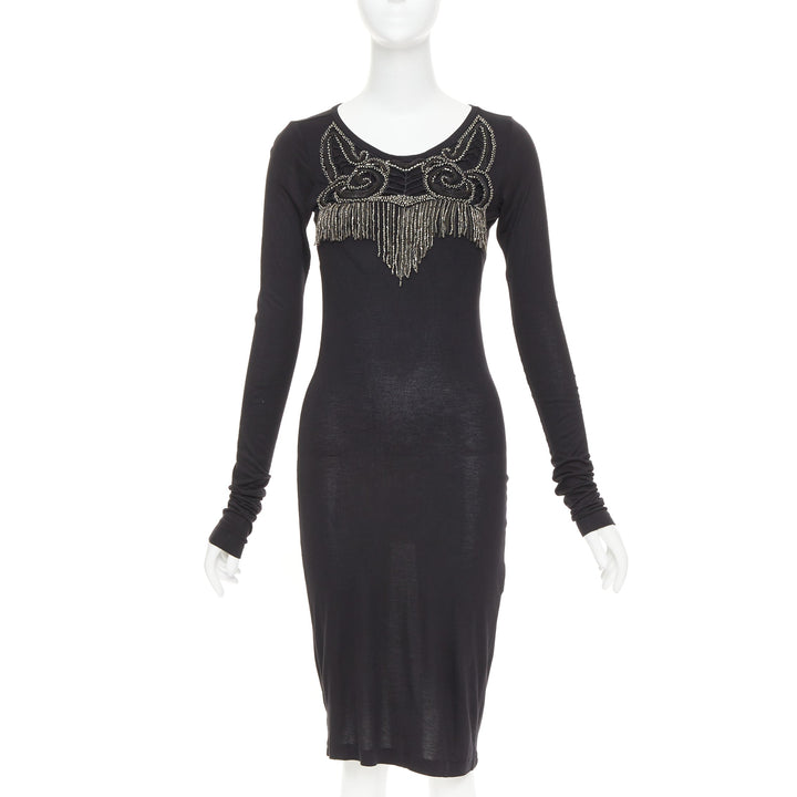 GIVENCHY black silver crystal chain fringe embellished modal dress XS
