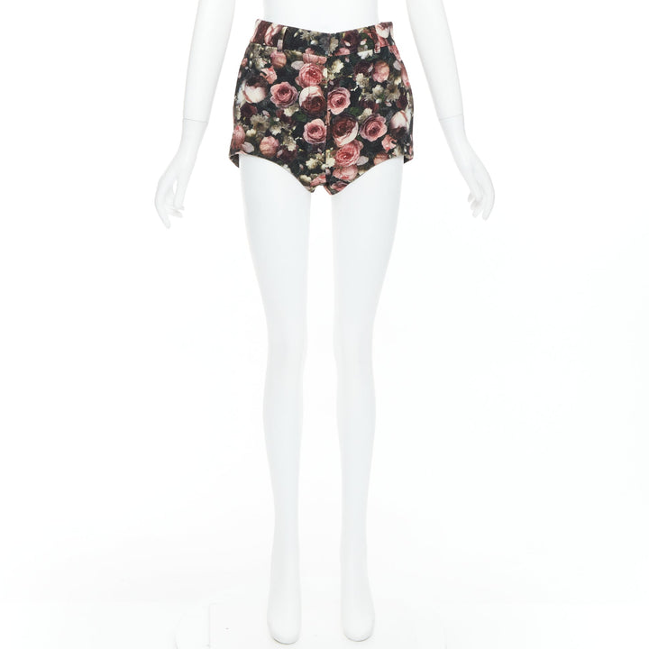 GIVENCHY Tisci 2013 black pink rose floral print high cut shorts