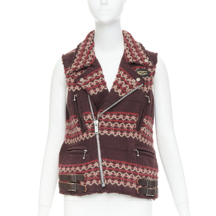 JUNYA WATANABE MAN 2003 Aviakit Lewis Leathers knit fairisle biker vest jacket S