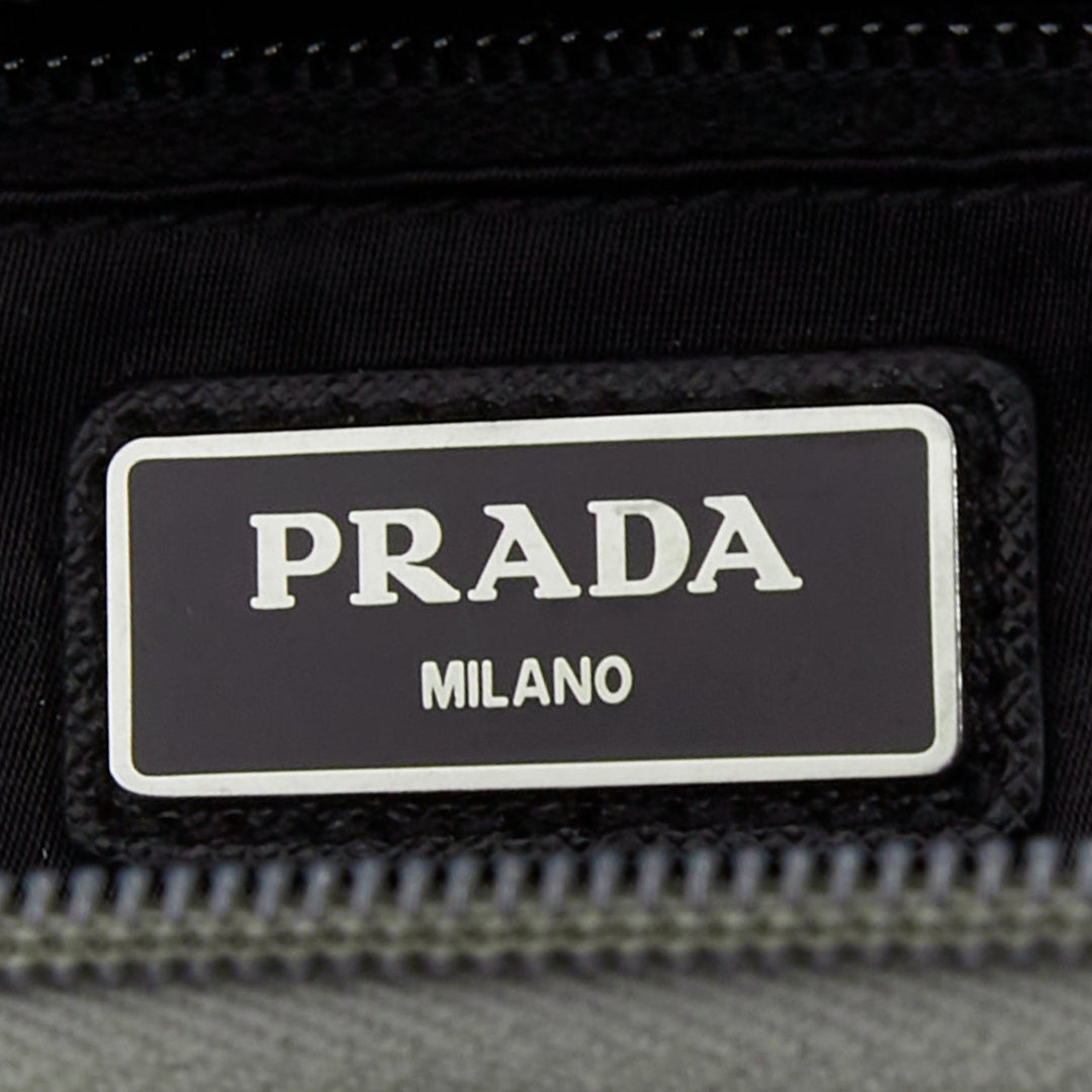 PRADA Tessuto Montagna grey nylon brown leather trim logo belt bag