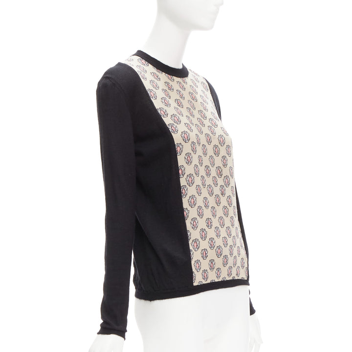 MARNI cashmere silk beige pink jewel print panel black sweater IT40 S