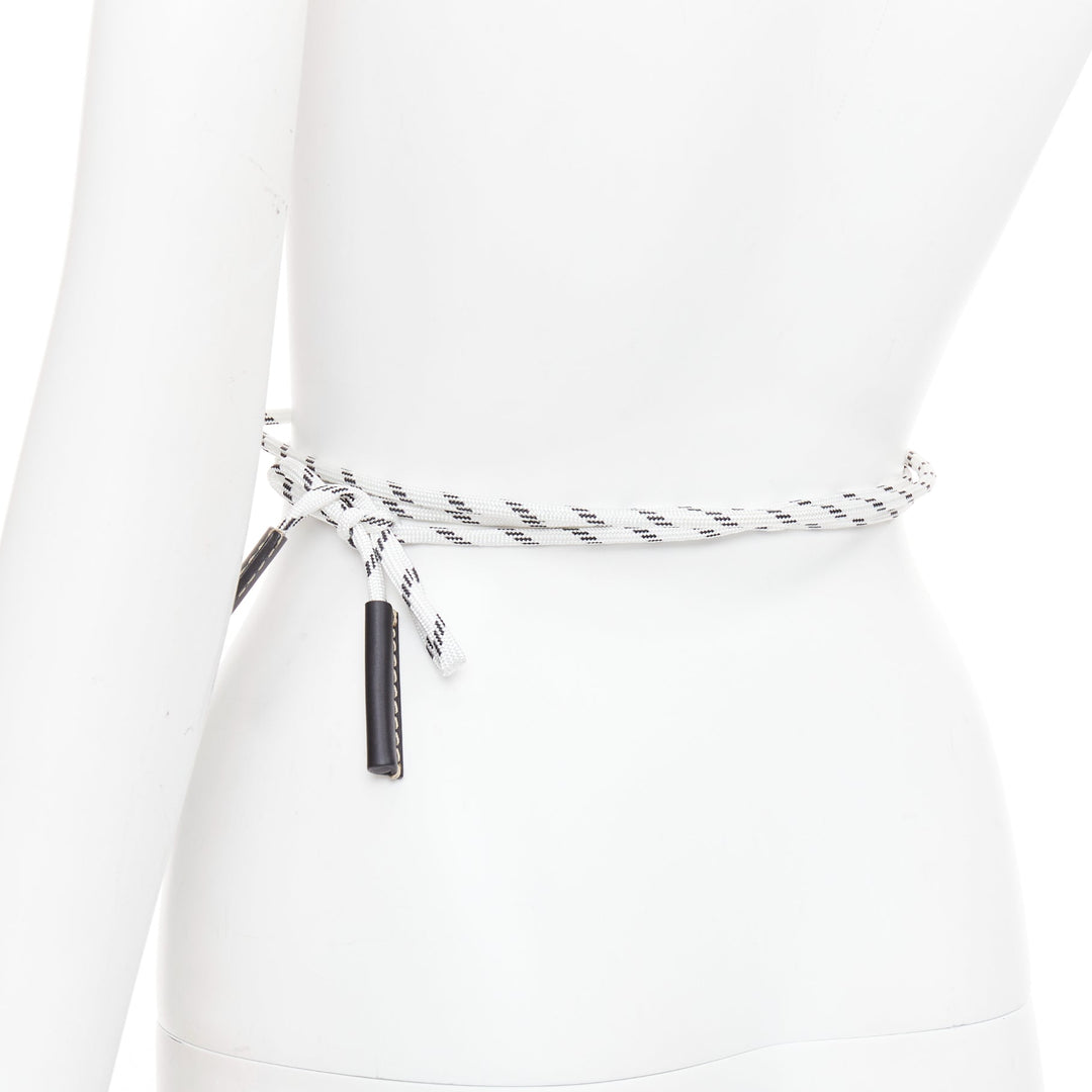 MARNI white black leather trim half wired rope tie wrap belt