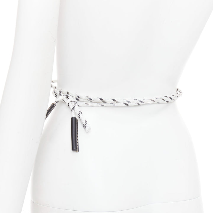 MARNI white black leather trim half wired rope tie wrap belt