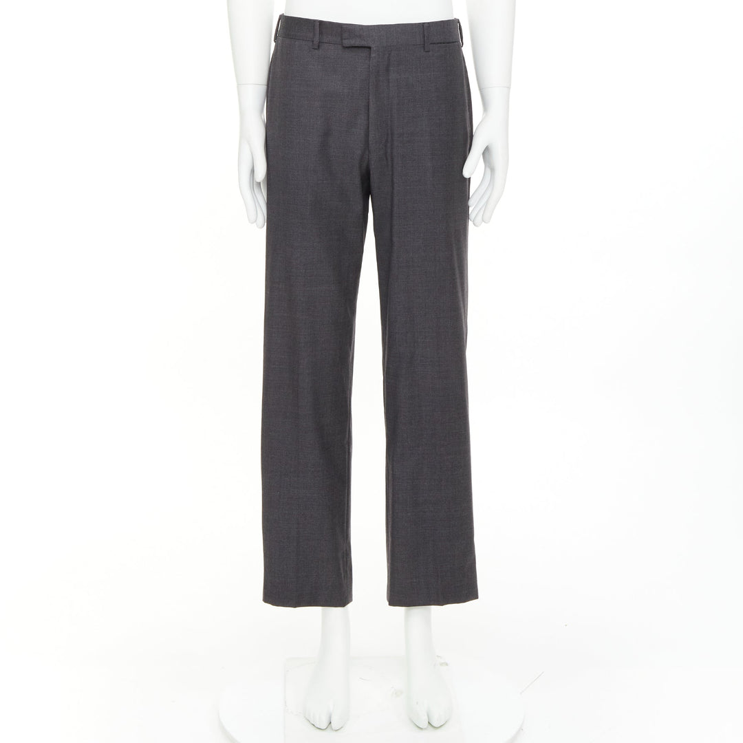 HERMES grey wool handstitched back pockets straight leg trousers IT50 XL