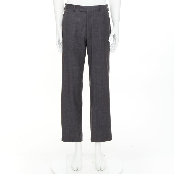 HERMES grey wool handstitched back pockets straight leg trousers IT50 XL