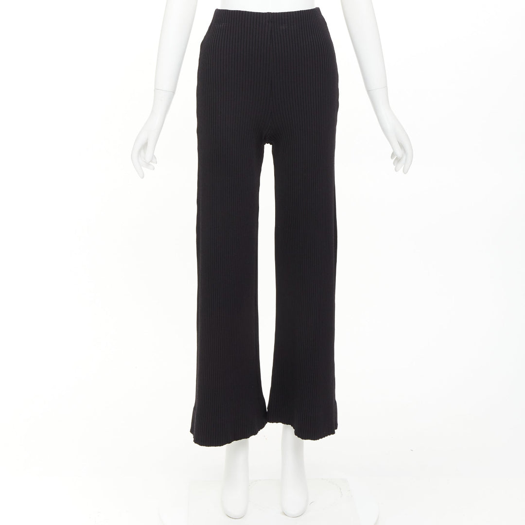 BALENCIAGA 2022 black viscose blend ribbed high waisted wide crop pants FR36 S