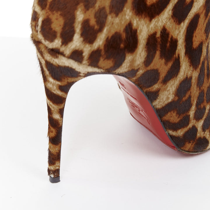 CHRISTIAN LOUBOUTIN leopard print calf hair high stiletto heel ankle boots EU38