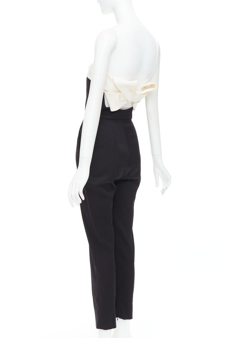 VALENTINO black cream wool blend bow black strapless jumpsuit IT40 S