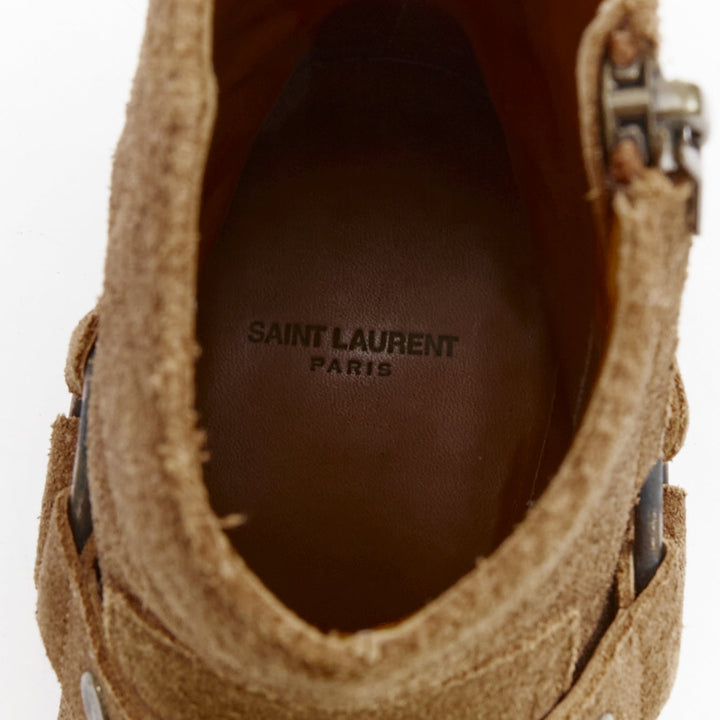 SAINT LAURENT Wyatt brown suede copper ring harness desert boots EU41