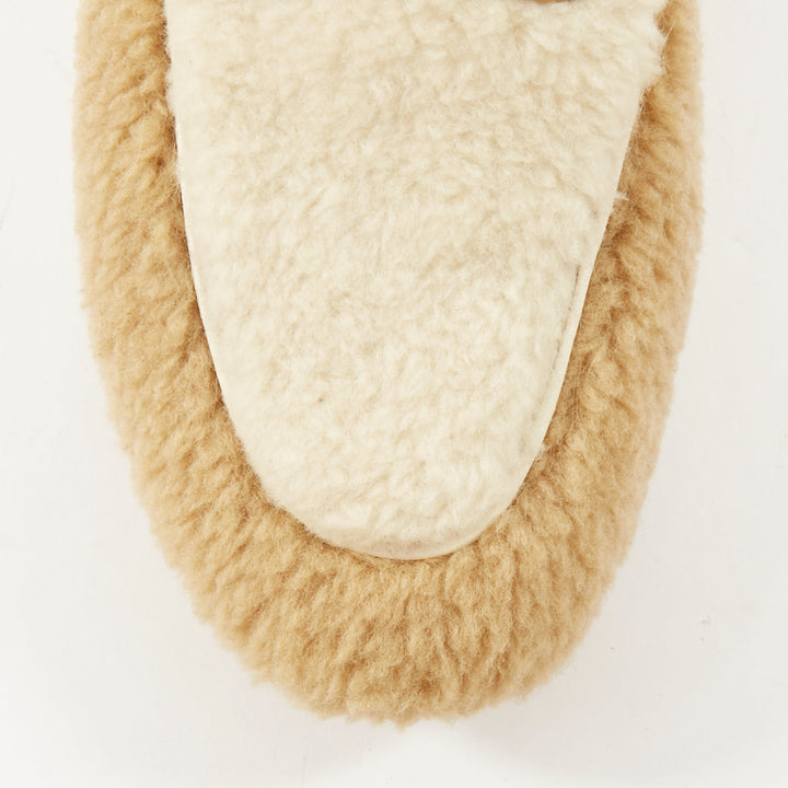 GUCCI Princetown beige shearling horsebit backless loafer mules EU37