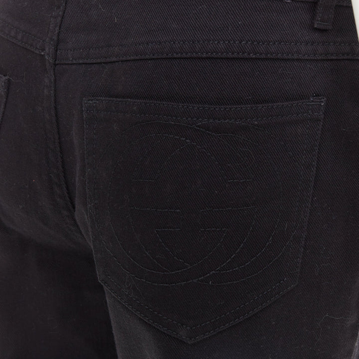 GUCCI 2003 black cotton GG topstitch logo back pocket mid flare jeans IT42 M
